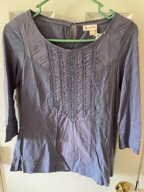 Meadow Rue Lavender Gray Lace Trim Blouse Size S Soft Feminine Top